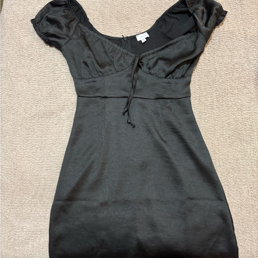 La Hearts Black Sheath Mini Dress Sweetheart Puff Sleeves